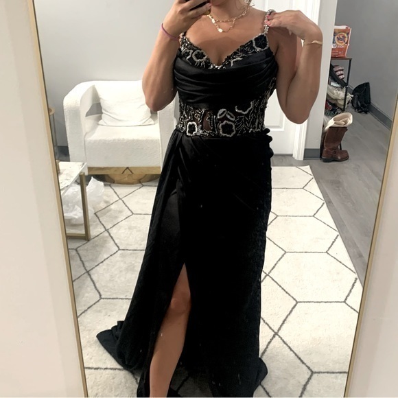 ✅ Vlora & Kaltrina Gown Black And Sequin Diamond Silver Corset Top - Picture 1 of 15